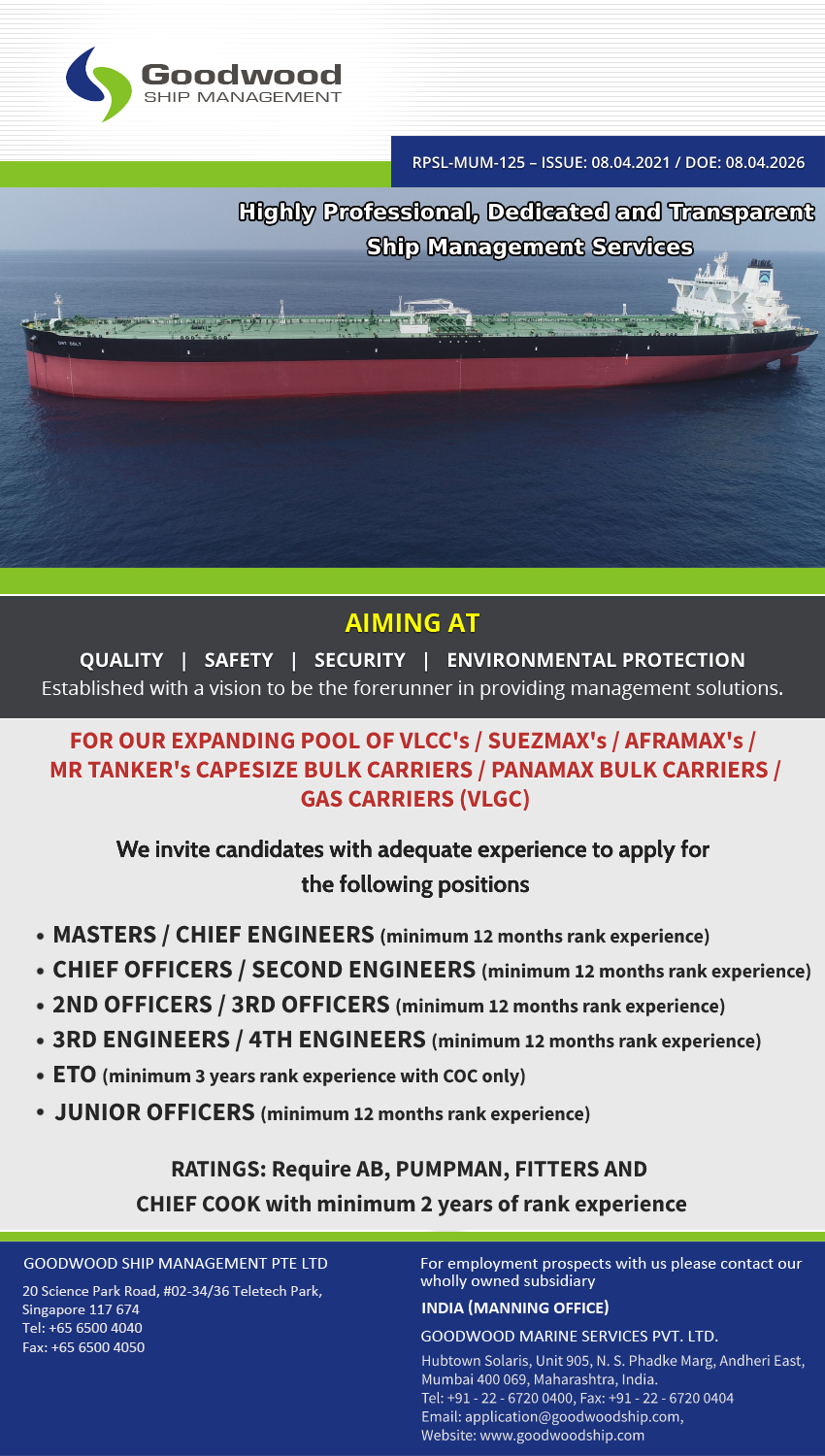 Advertisement of Goodwood Marine Services Pvt. Ltd